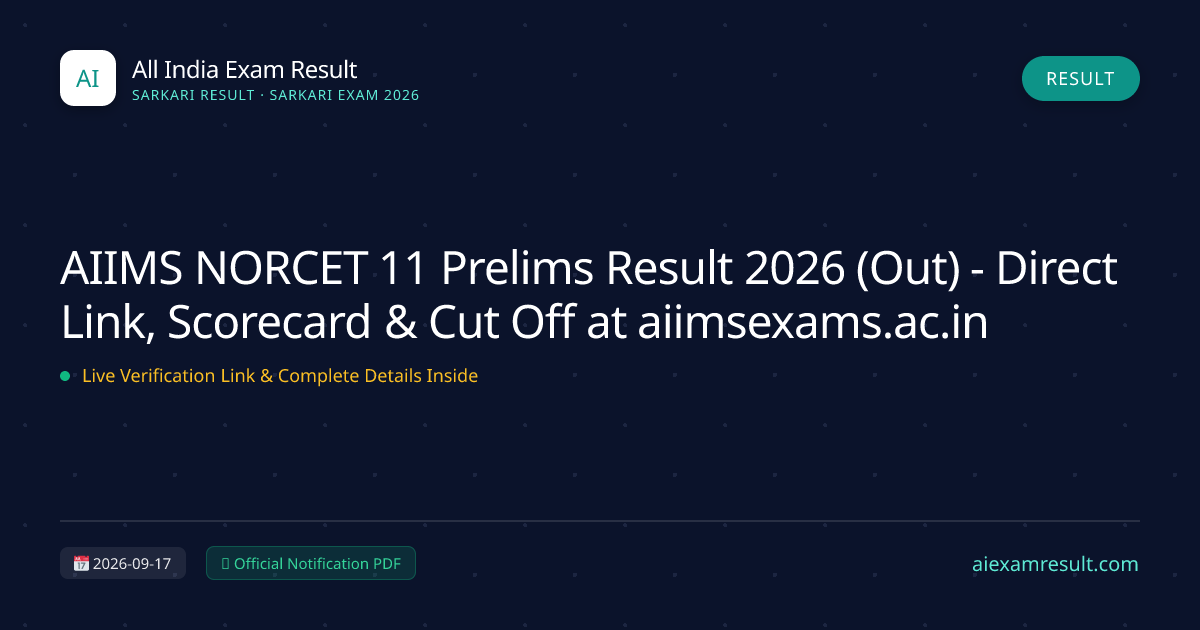 AIIMS NORCET 11 Prelims Result 2026 (Out) - Direct Link, Scorecard & Cut Off at aiimsexams.ac.in