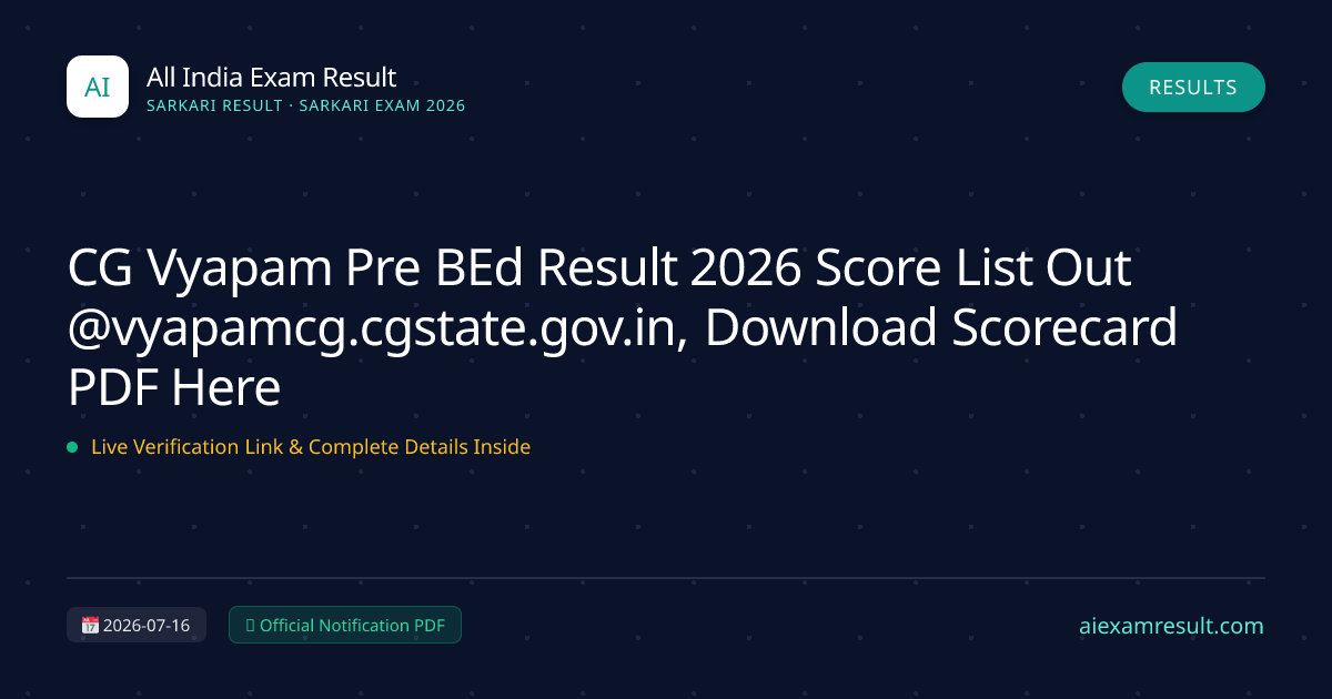CG Vyapam Pre BEd Result 2026 Score List Out @vyapamcg.cgstate.gov.in, Download Scorecard PDF Here