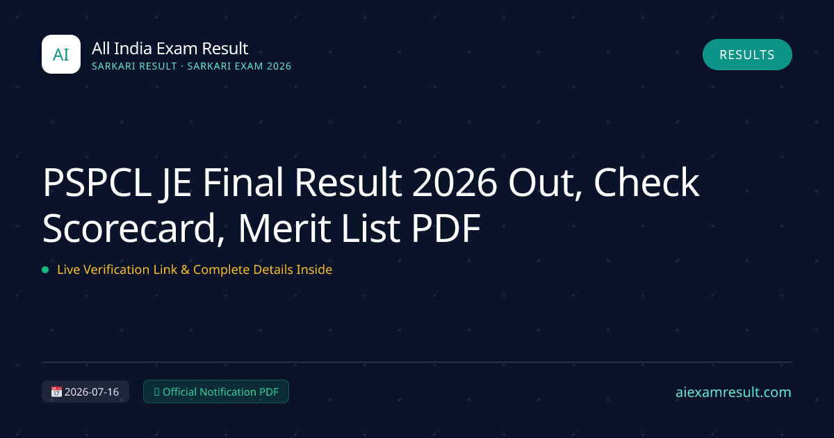 PSPCL JE Final Result 2026 Out, Check Scorecard, Merit List PDF