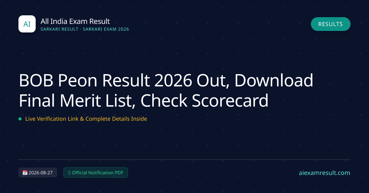 BOB Peon Result 2026 Out, Download Final Merit List, Check Scorecard